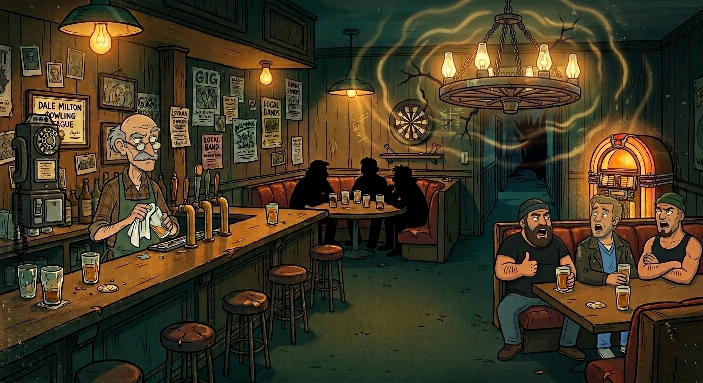 The chandelier flickers when they harmonize